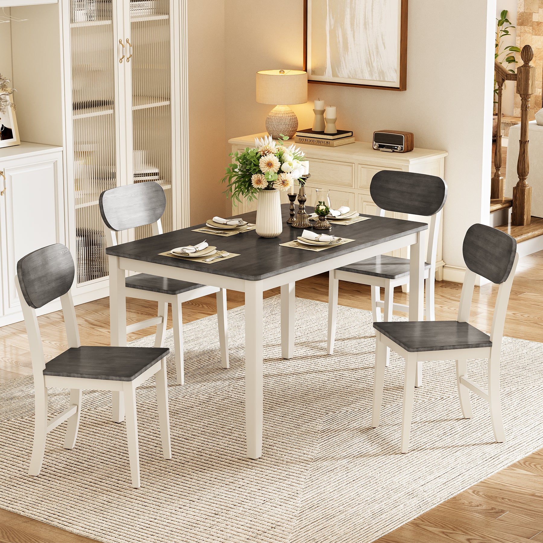 5-Piece Dining Table with Chairs Set for 4